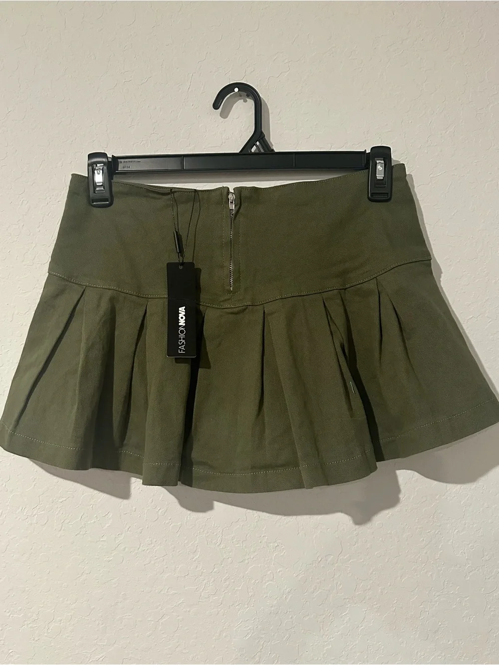 Fashion Nova Olive Pleated Mini Skirt with Zip Accents